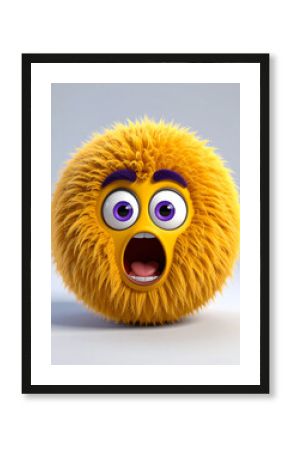 A fluffy yellow cartoon character with big surprised eyes and an open mouth expresses astonishment