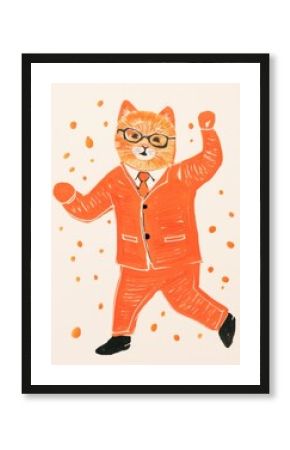 Orange cat wear santa costume dancing art mammal representation.