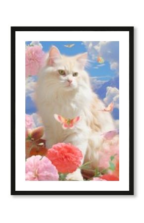 Cat with flowers and cloud outdoors animal mammal.