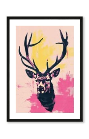 Silkscreen on paper of a deer antler animal mammal.