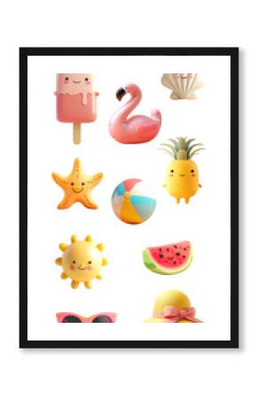 PNG 3d cute Summer design element set, transparent background