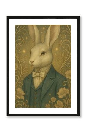 Elegant rabbit in vintage attire