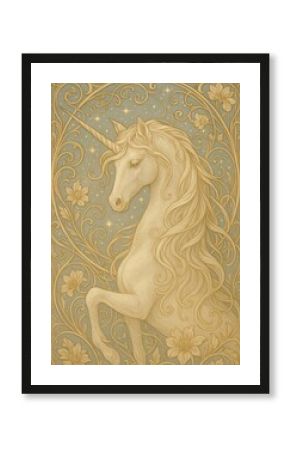 Majestic unicorn amidst floral swirls.