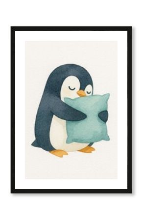 Adorable penguin hugging pillow