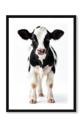 A black and white cow standing on a white surface, suitable for farm or animal-related themes