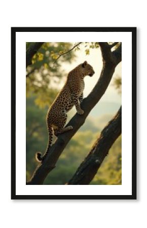 Alert Leopard Perched in Tree Observing Surroundings, Wildlife, Predator in Natural Habitat
