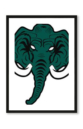Flat style elephant head is featuring tusks trunk ears ornamental lines on transparent background