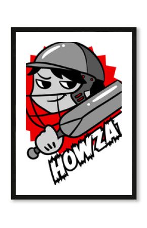 Flat cricket batter is posing wearing helmet, gripping bat with red burst on transparent background
