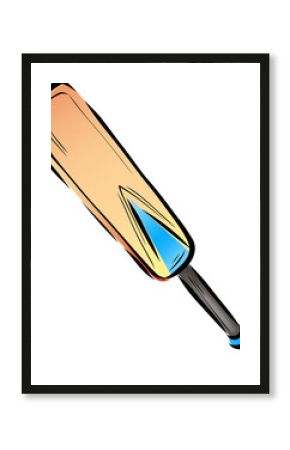 Cartoon cricket bat is floating on transparent background showing gradient blade and blue sticker