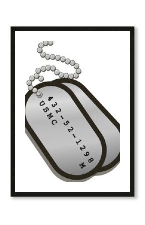 Displaying shaded 3D render of dog tags with USMC stamp on ball chain, transparent background
