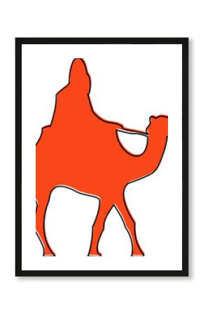 Displaying stylized orange camel silhouette with black outline on transparent backdrop, copy space
