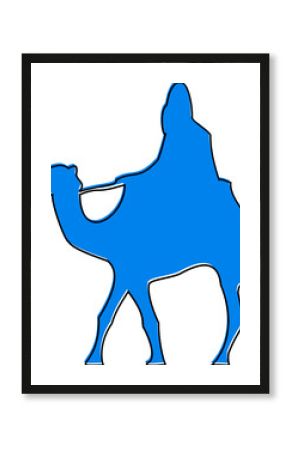 Flat vector showing rider on dromedary camel using reins on transparent background, copy space