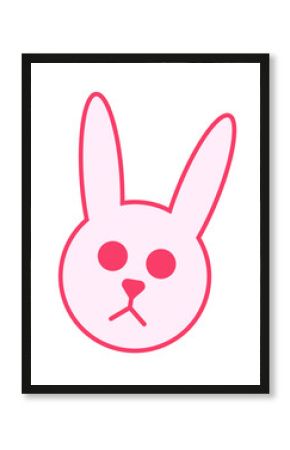 Flat design is showing pink bunny head with simple features and long ears on transparent background