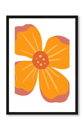 Featuring four-petal flat flower coral-edged orange petals, dotting yellow spots, veins on clear bg