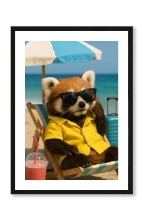 Stylish red panda beach vacation