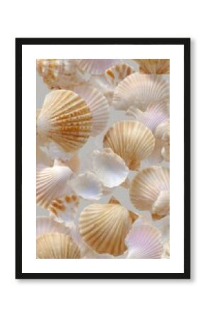 Diverse seashell collection showcasing various shapes and colors on a neutral background