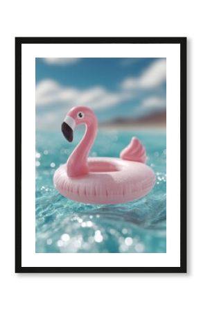 Vibrant Pink Inflatable Flamingo Pool Float with Realistic Features Calm Water Scene Bright Summer Day Leisure Outdoor Recreation
