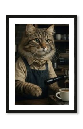 Cat barista making espresso.