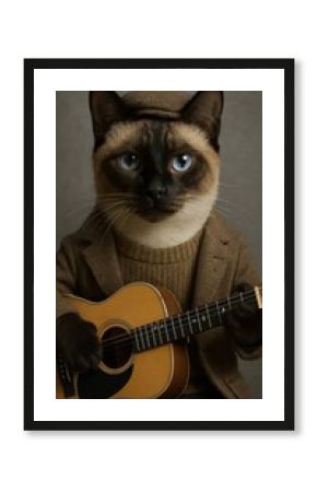 Cat playing guitar stylishly.