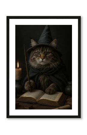 Whimsical cat wizard portrait