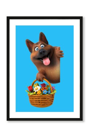 Fun 3D cartoon dog with flowers