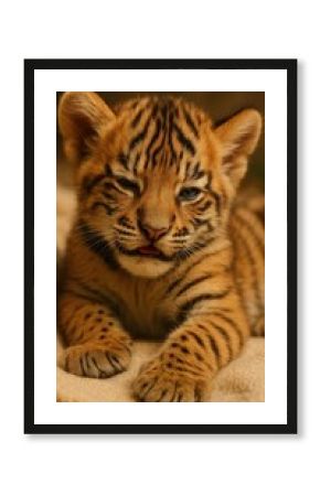 Adorable tiger cub resting peacefully.