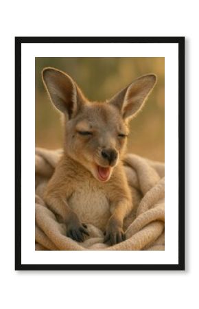 Adorable yawning baby kangaroo