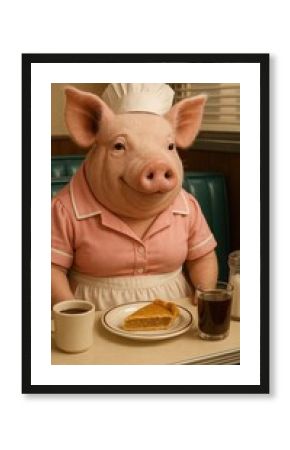 Anthropomorphic pig diner waitress