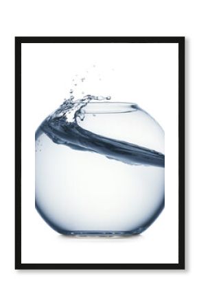 Glass aquarium with splashing water isolated on white