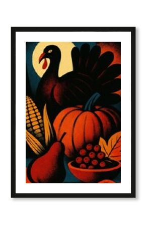 Thanksgiving harvest turkey illustration.
