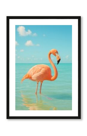 Vibrant flamingo in serene water.