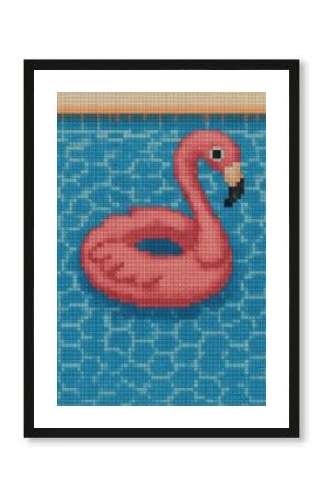 Pixelated flamingo pool float