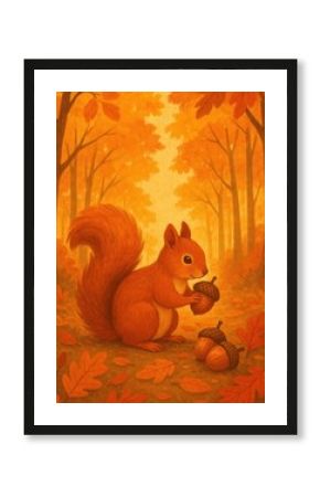 Charming squirrel in autumn forest