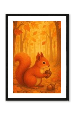 Whimsical squirrel amidst autumn leaves.