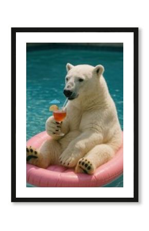 Polar bear relaxing poolside cocktail