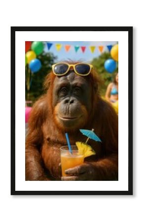 Orangutan enjoying tropical party.