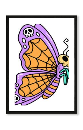 Halloween Spooky Butterfly Skull Cartoon