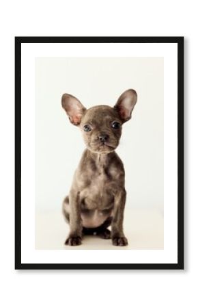Adorable French Bulldog Puppy Sitting Against a Minimalist White Background