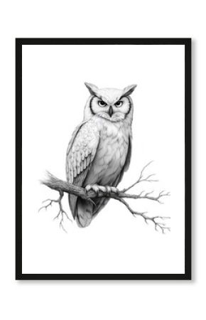 Black Ink Owl Outline Sketch