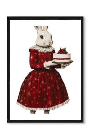 PNG Rabbit holding christmas cake animal vintage human.