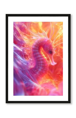 Pink seahorse portrait in glowing, ethereal, warm tones  fantasy creature