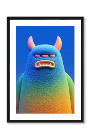 Cute 3d halloween monster with fur texture and colorful cartoon characters on bright backgrounds