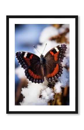 Mourning Cloak butterfly nature snow wildlife.