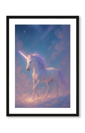 Magical unicorn amidst dreamy clouds.