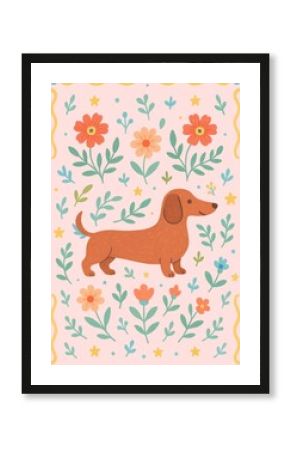 Cute floral dachshund wallpaper
