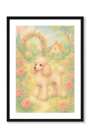 Whimsical poodle garden scene