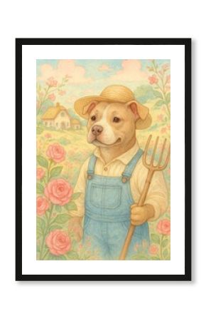 Charming dog farmer illustration wallpaper.