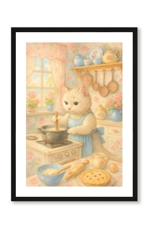 Charming cat cooking scene