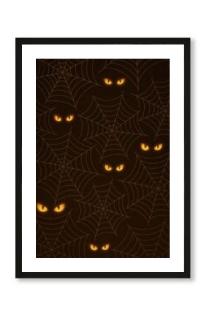 Spooky eyes amidst webbed darkness.