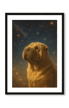 Majestic dog under starry sky.
